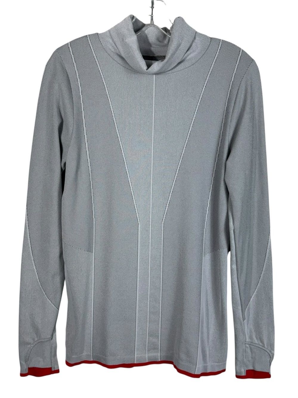 Athleta Flurry Downslope Turtleneck Gray Red Trim 510332 Fitted Long Sleeve Top